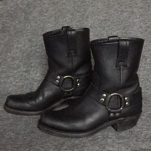 Frye Black Leather Harness Boots